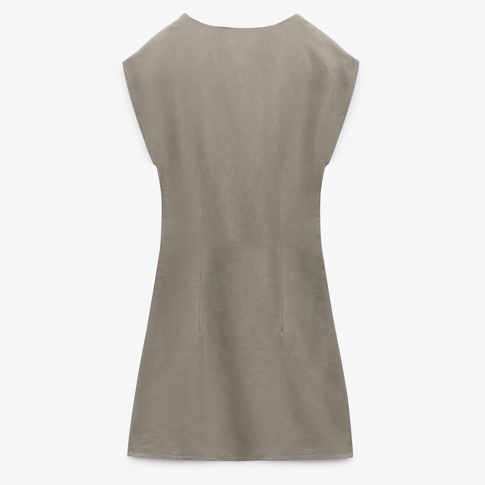 Zara army green linen twist front cutout mini dress - Picture 4 of 7